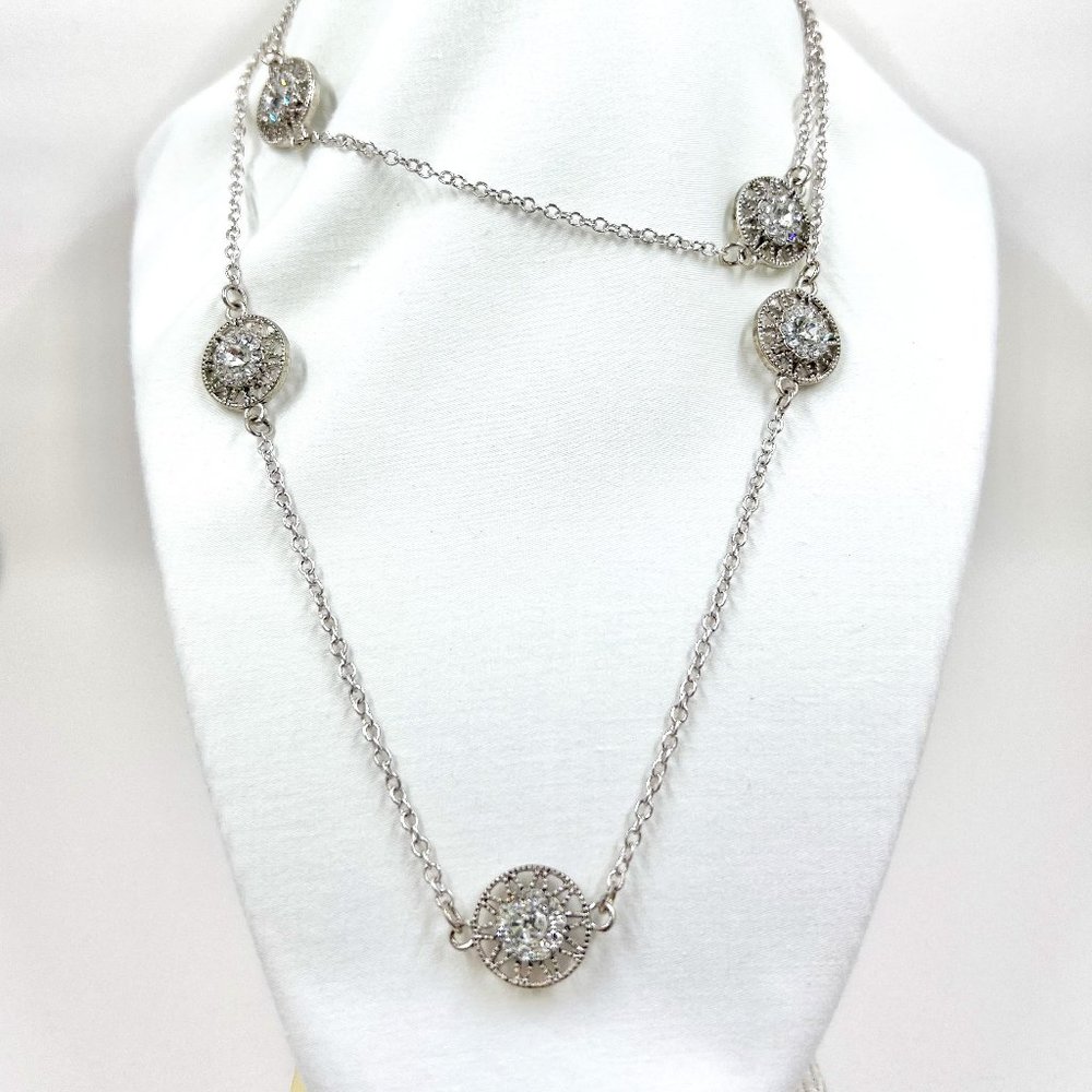 Silver Tone Jeweled 33” Chain Necklace